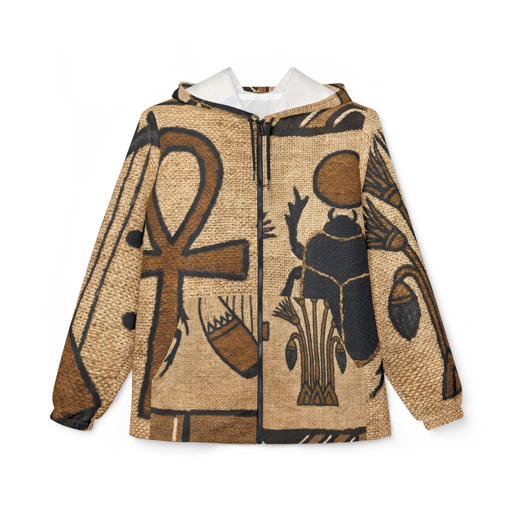 Egyptian Patchwork Windbreaker Jacket — Abstract Quilted Collage AOP