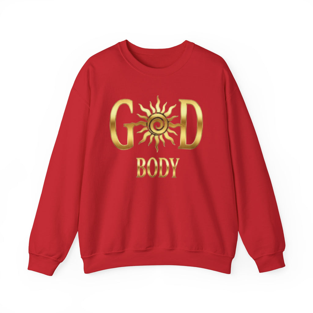 God Body Crewneck Sweatshirt — Gold Sun Spiritual Graphic