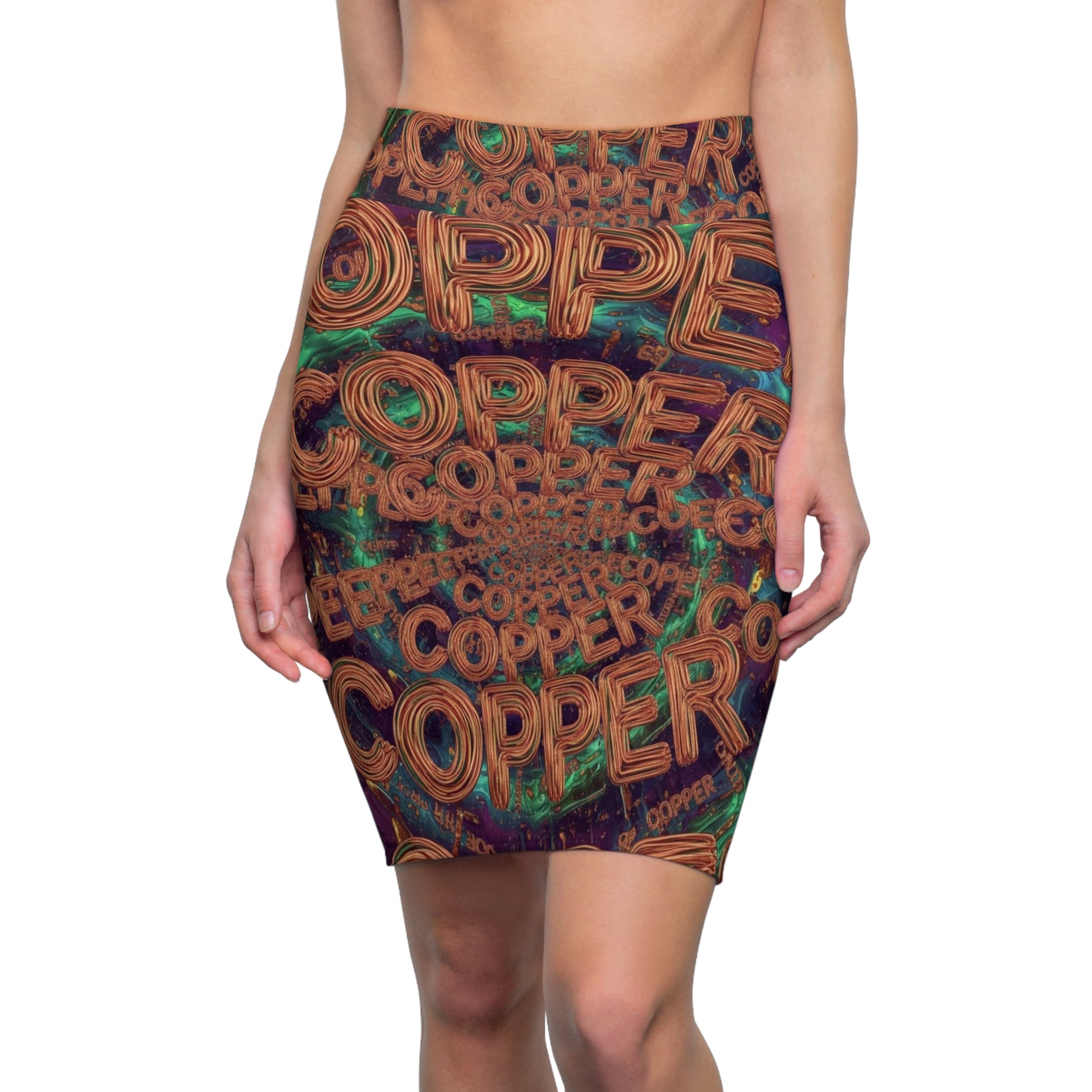 WKE WRLD Copper Inspired Women's Pencil Skirt with Striking Copper Design, Trendy Skirt for Parties, Workwear, Fashion Lovers, Gift for Her, Unique Style