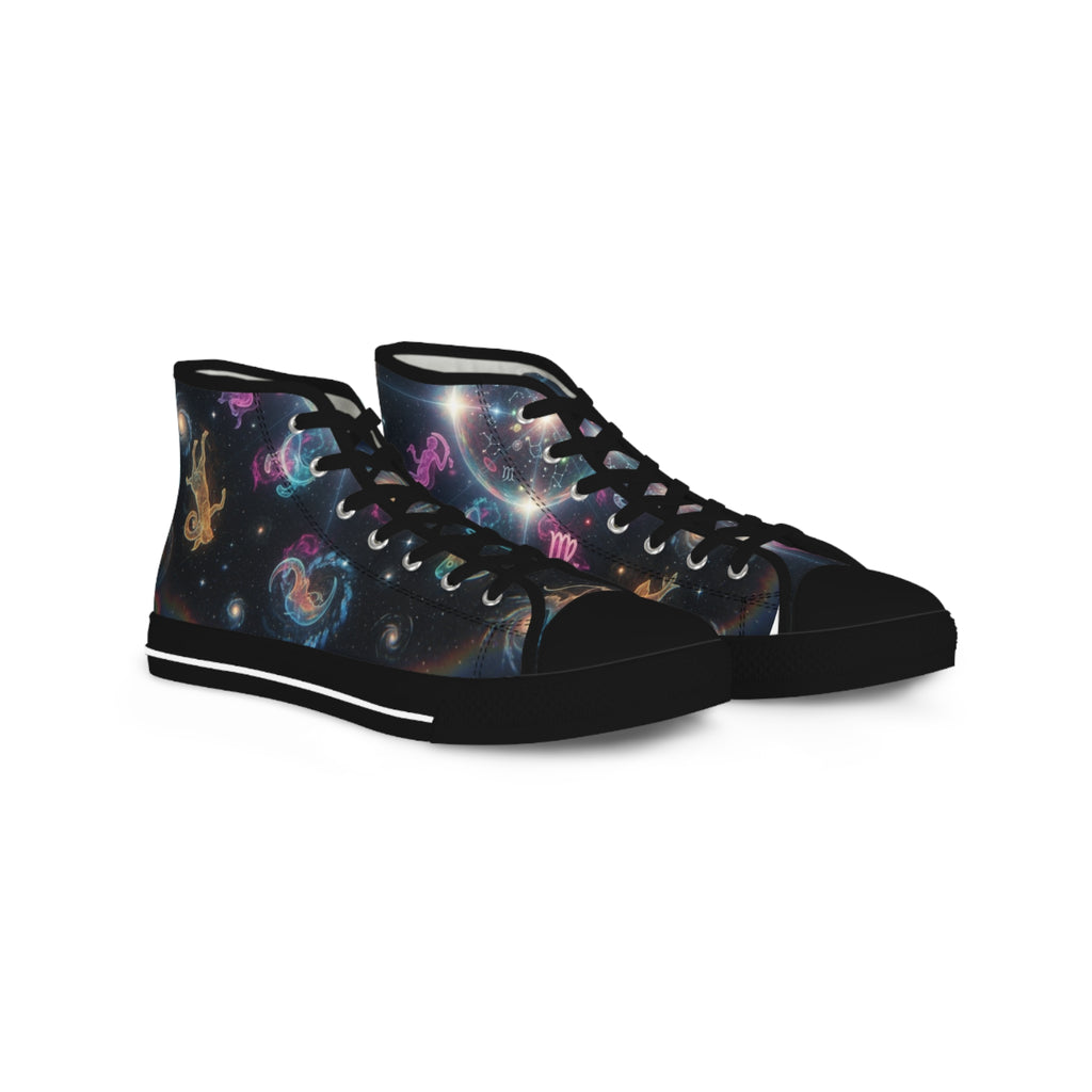 WKE WRLD Cosmic High Top Zodiac Sneakers - Stylish Galaxy Print Footwear for Men, Casual Walk, Street Fashion, Unique Gift Idea, Astronaut Theme Shoes