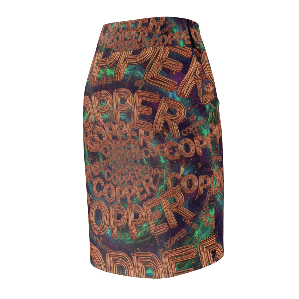 WKE WRLD Copper Inspired Women's Pencil Skirt with Striking Copper Design, Trendy Skirt for Parties, Workwear, Fashion Lovers, Gift for Her, Unique Style
