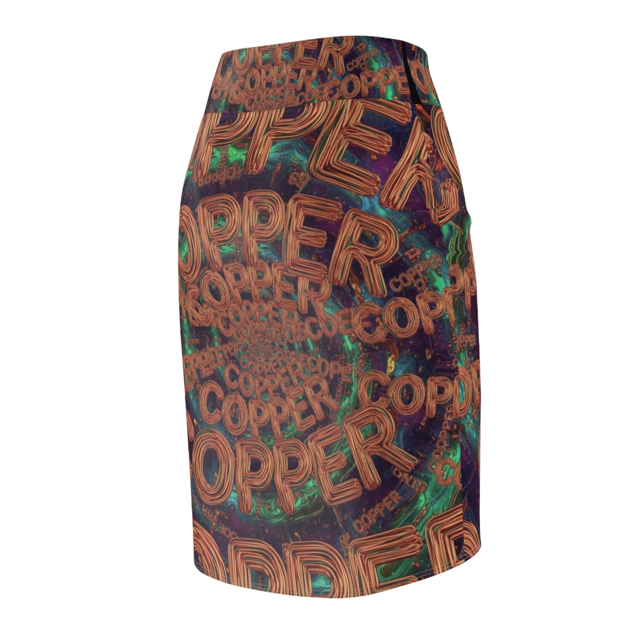 WKE WRLD Copper Inspired Women's Pencil Skirt with Striking Copper Design, Trendy Skirt for Parties, Workwear, Fashion Lovers, Gift for Her, Unique Style
