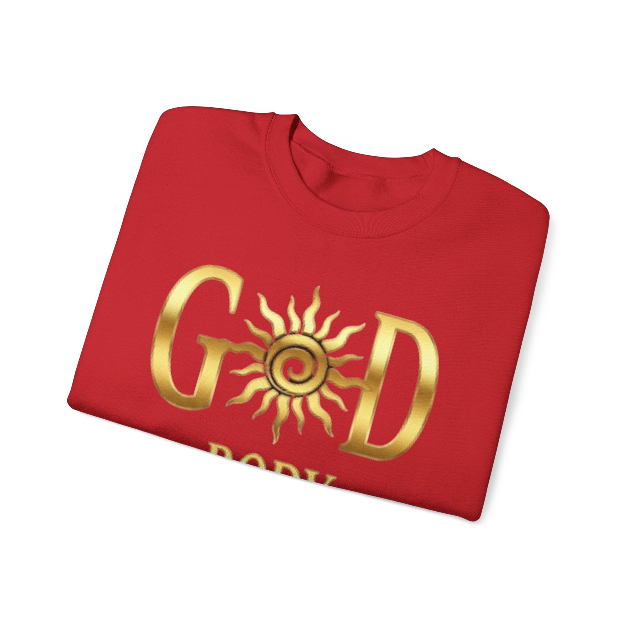 God Body Crewneck Sweatshirt — Gold Sun Spiritual Graphic