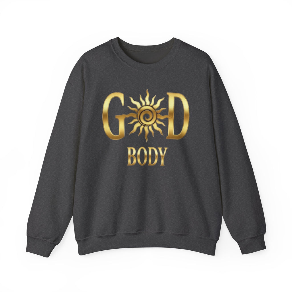God Body Crewneck Sweatshirt — Gold Sun Spiritual Graphic