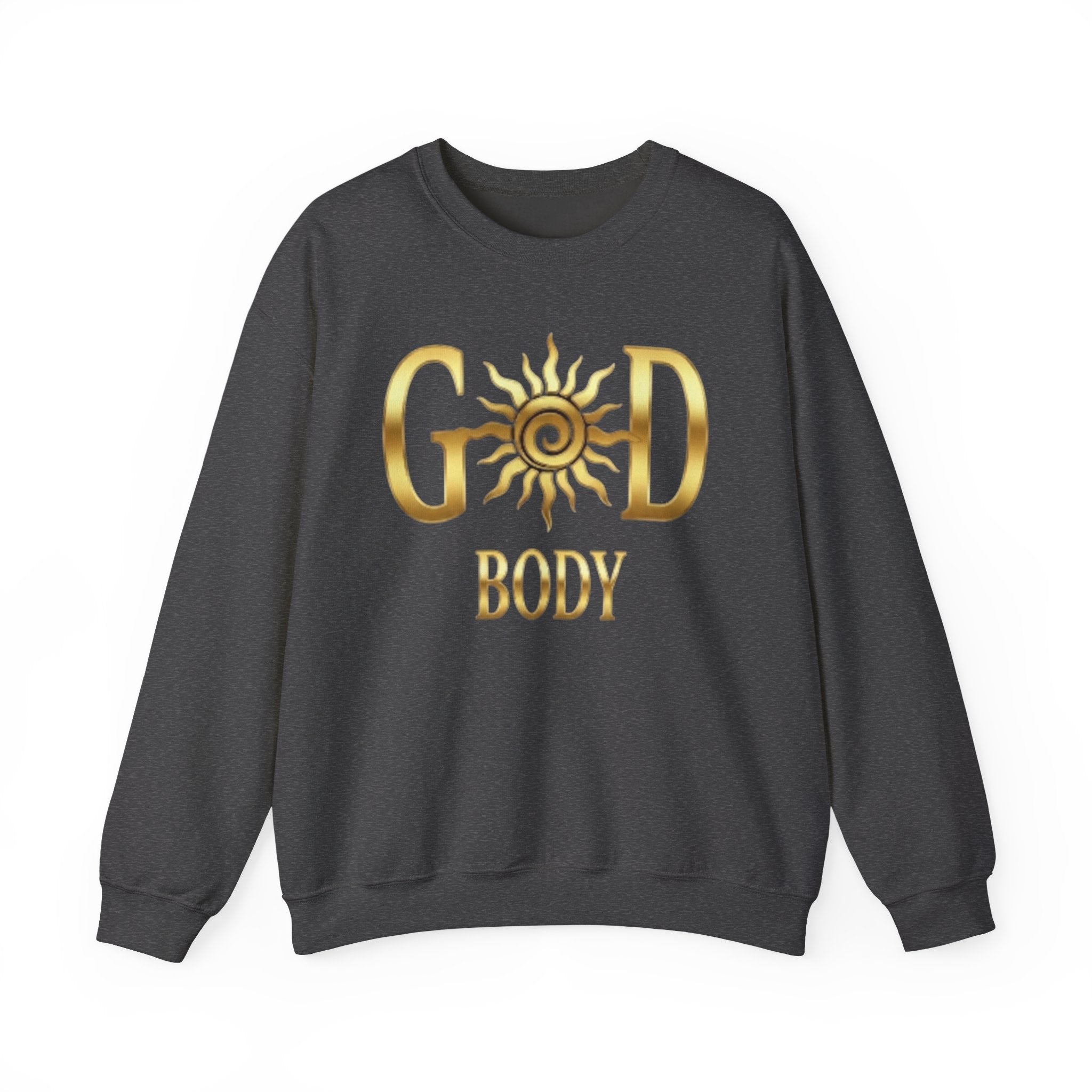 God Body Crewneck Sweatshirt — Gold Sun Spiritual Graphic