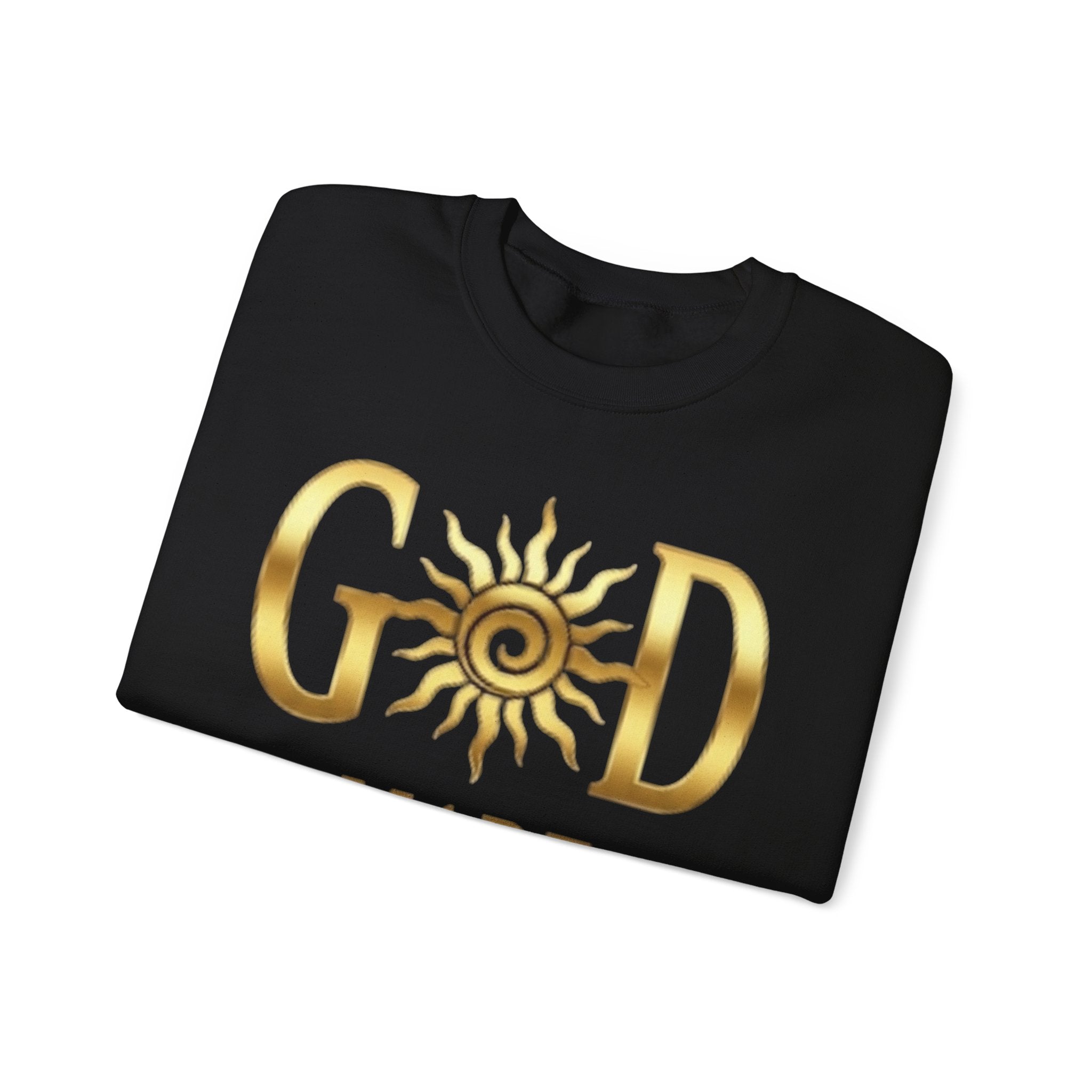God Made Crewneck Sweatshirt — Gold Sun Faith Graphic