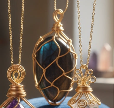 Wire wrapped gold non-tarnishing crystal necklace