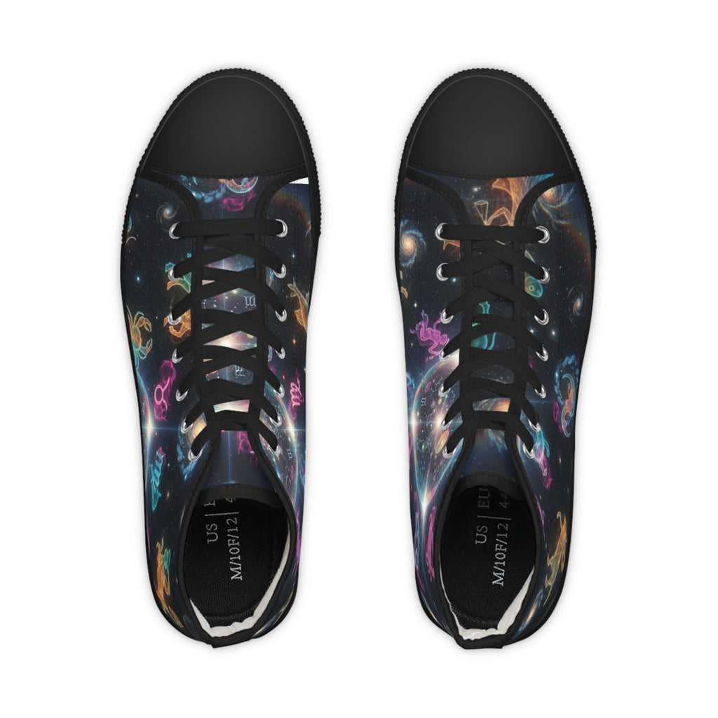 WKE WRLD Cosmic High Top Zodiac Sneakers - Stylish Galaxy Print Footwear for Men, Casual Walk, Street Fashion, Unique Gift Idea, Astronaut Theme Shoes