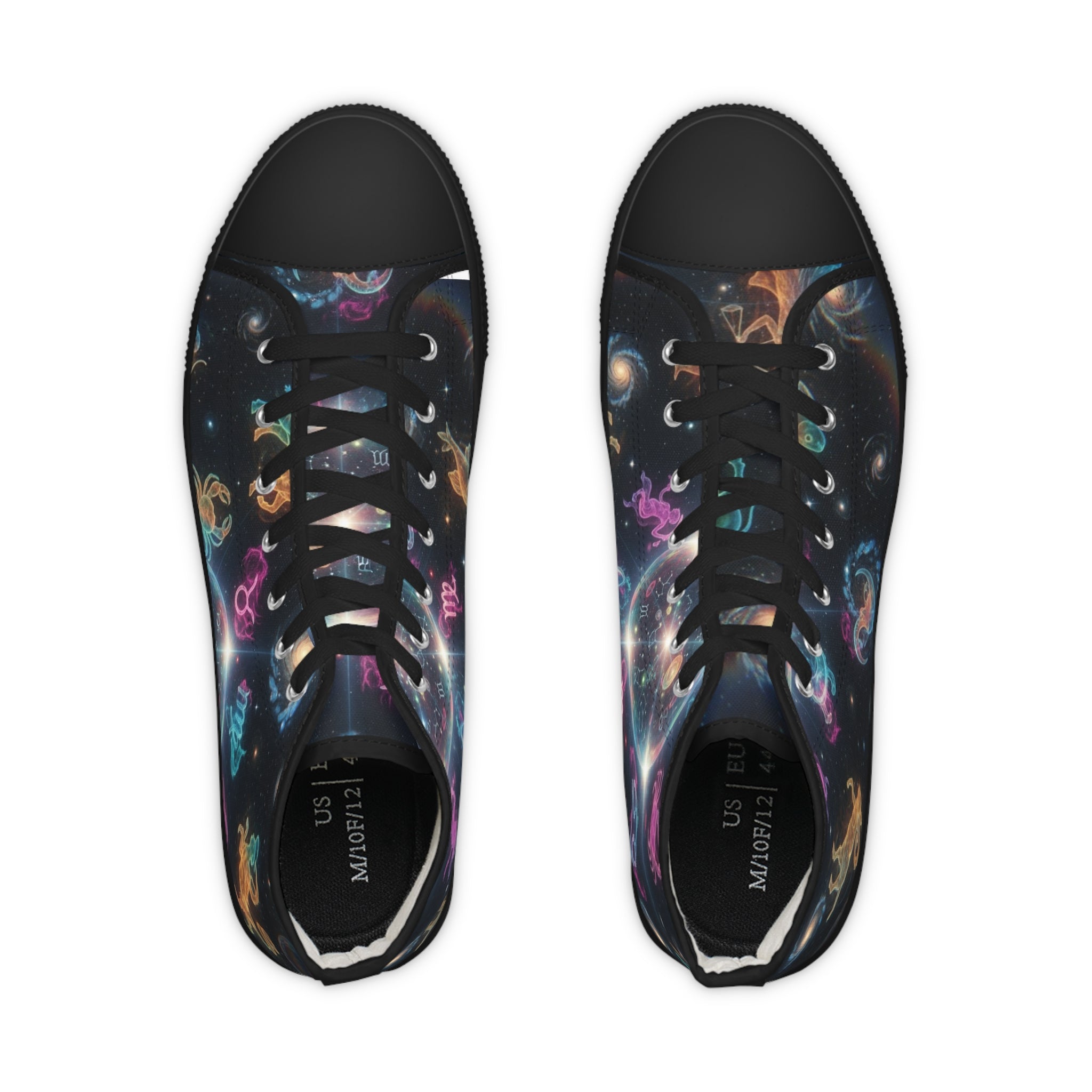 WKE WRLD Cosmic High Top Zodiac Sneakers - Stylish Galaxy Print Footwear for Men, Casual Walk, Street Fashion, Unique Gift Idea, Astronaut Theme Shoes