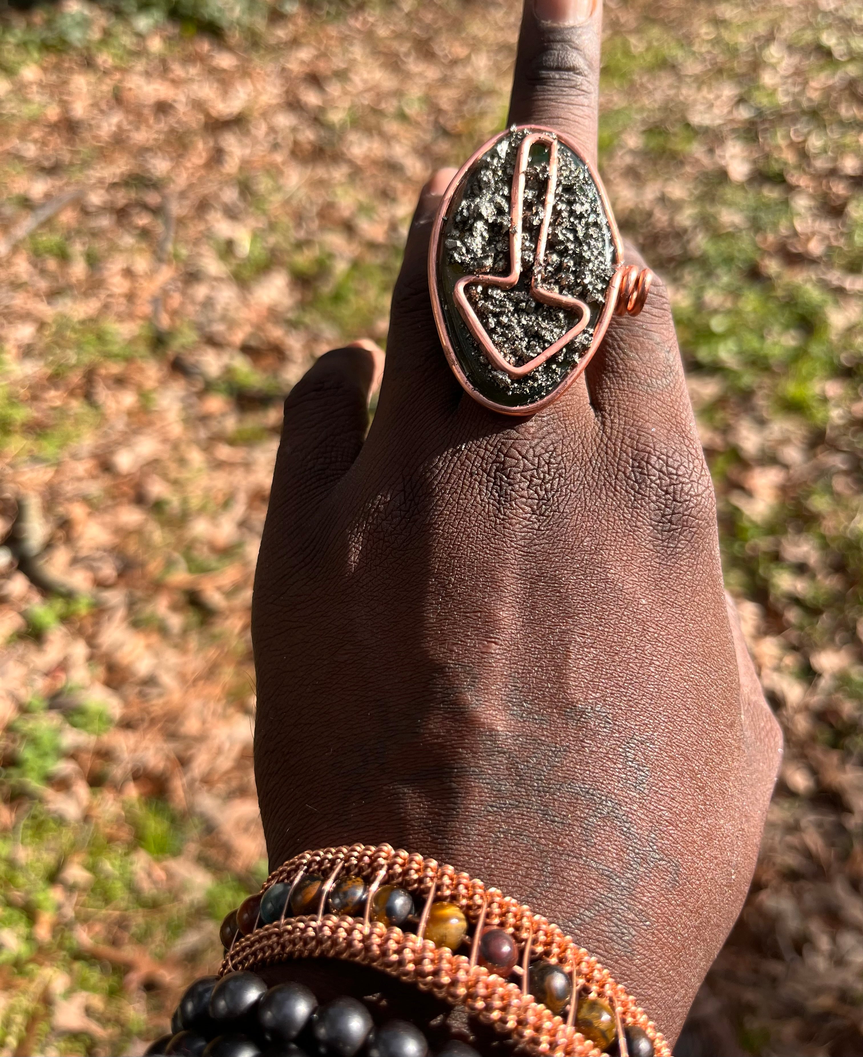 Yvng Gahd Custom Agate & Pyrite Ring