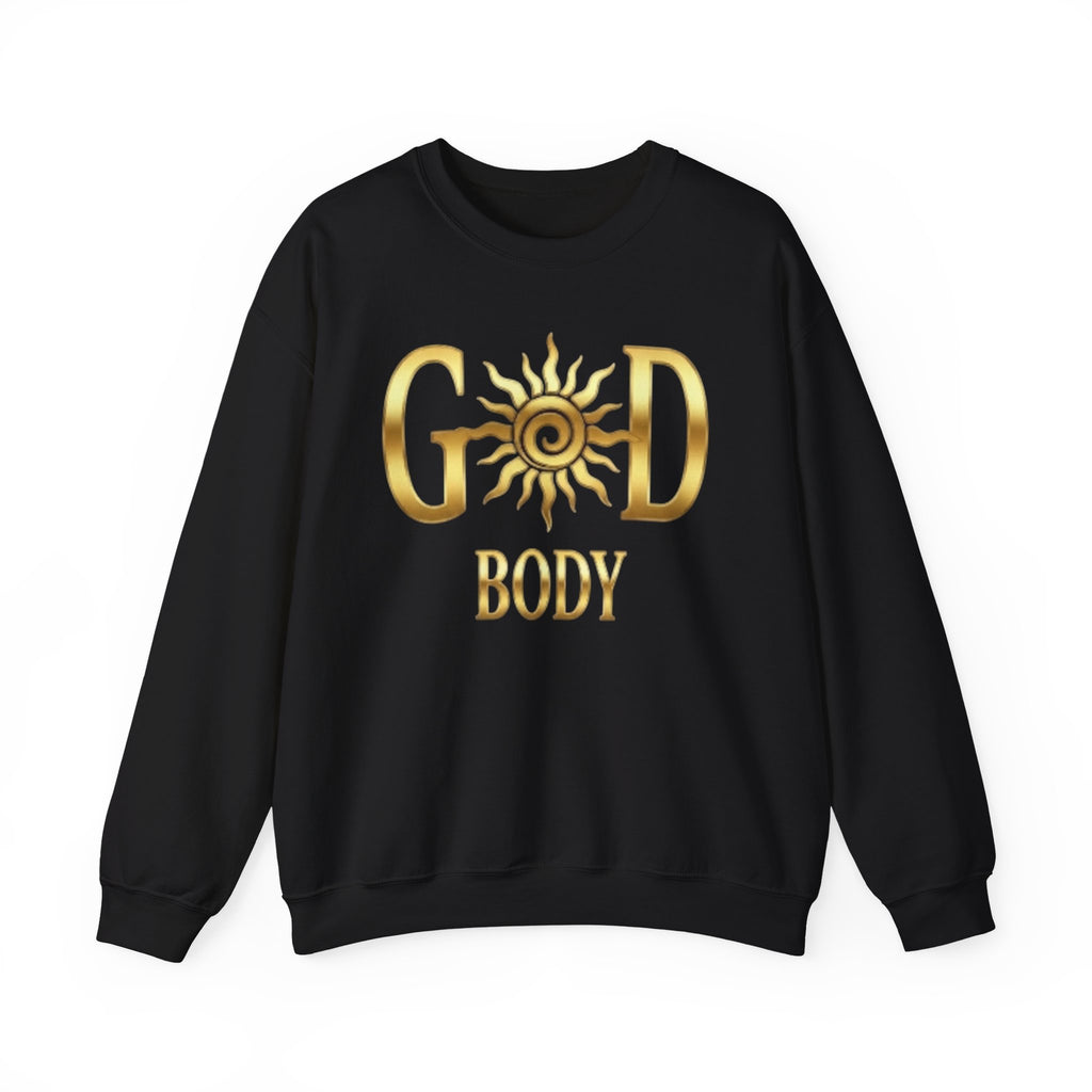 God Body Crewneck Sweatshirt — Gold Sun Spiritual Graphic