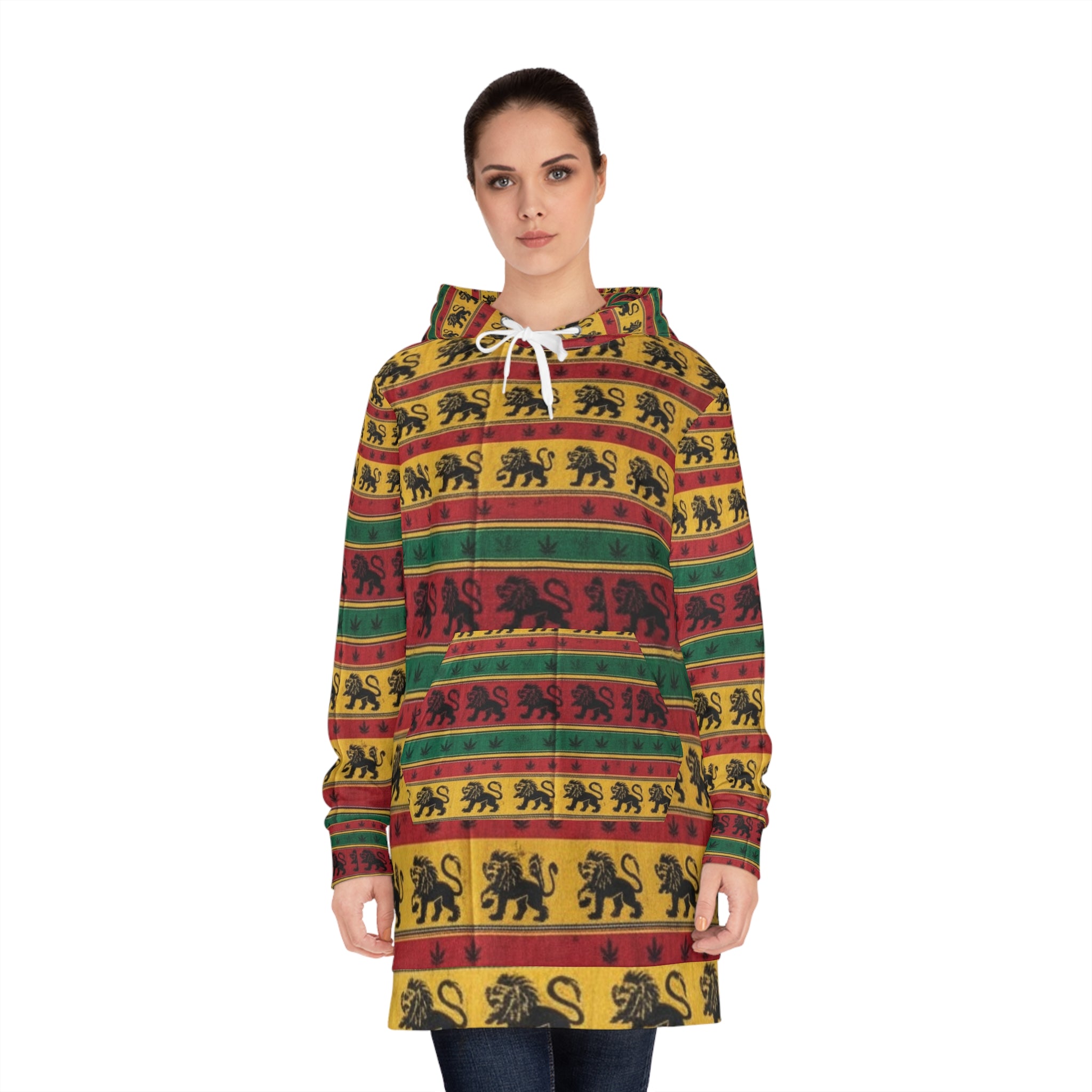 Vibrant Rasta Inspired Women's Hoodie Dress, Stylish Streetwear, Rasta-Inspired Fashion, Cozy Layering Piece, Perfect for Festivals and Parties