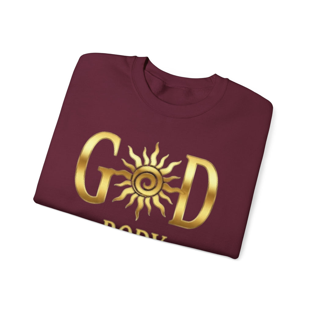 God Body Crewneck Sweatshirt — Gold Sun Spiritual Graphic