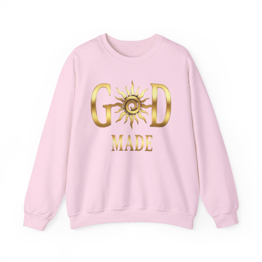 God Made Crewneck Sweatshirt — Gold Sun Faith Graphic