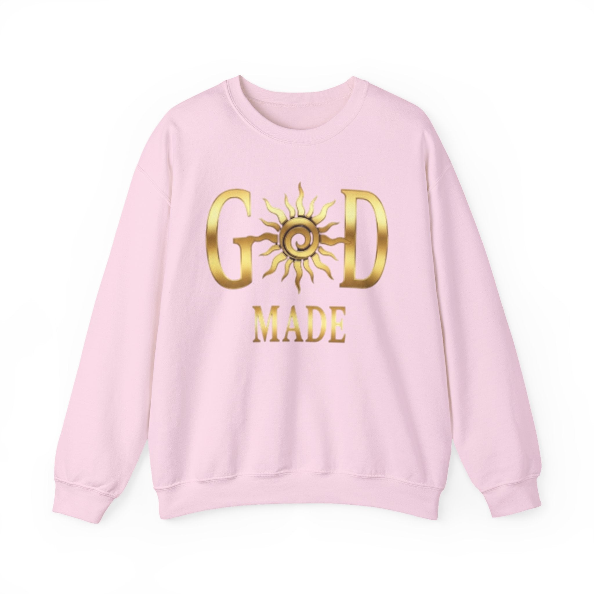 God Made Crewneck Sweatshirt — Gold Sun Faith Graphic