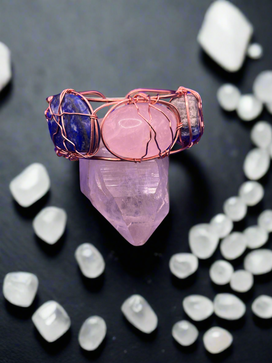 iamevibez Custom Wire Wrapped Sodalite And Rose Quartz Bracelet