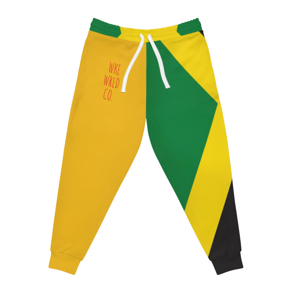 WKE WRLD Jamaican Flag Print Athletic Joggers, Vibrant Comfort Pants, Casual Sportswear, Unisex Joggers, Fitness Apparel, Gift for Athletes