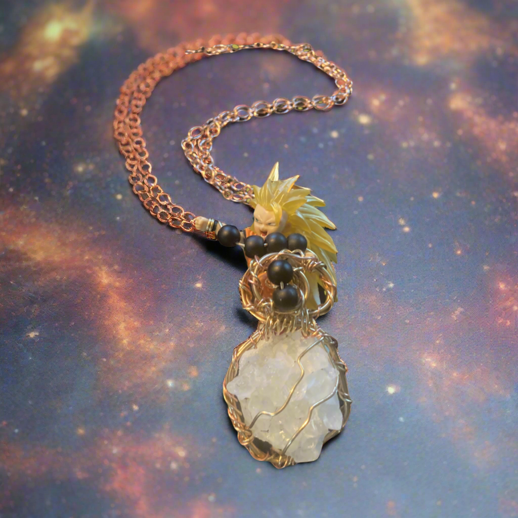 Custom Anime Goku on Quartz Druzy Necklace