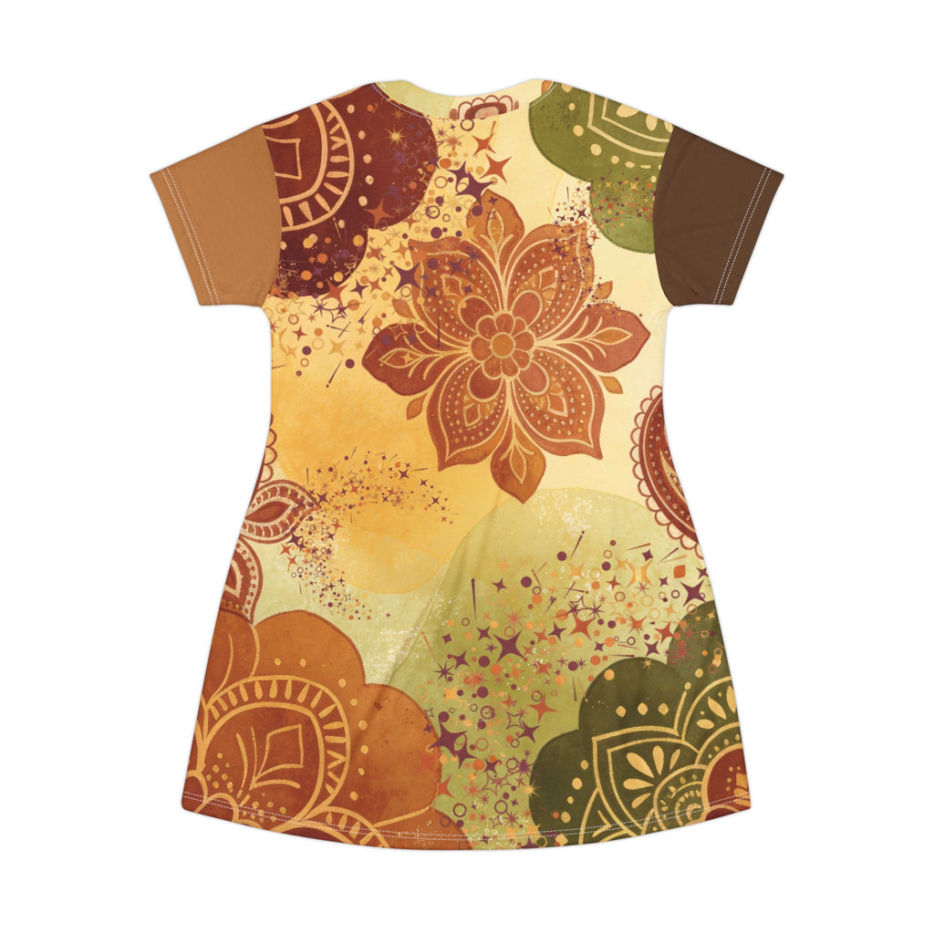 Boho Floral T‑Shirt Dress — Autumn Mandala AOP Print