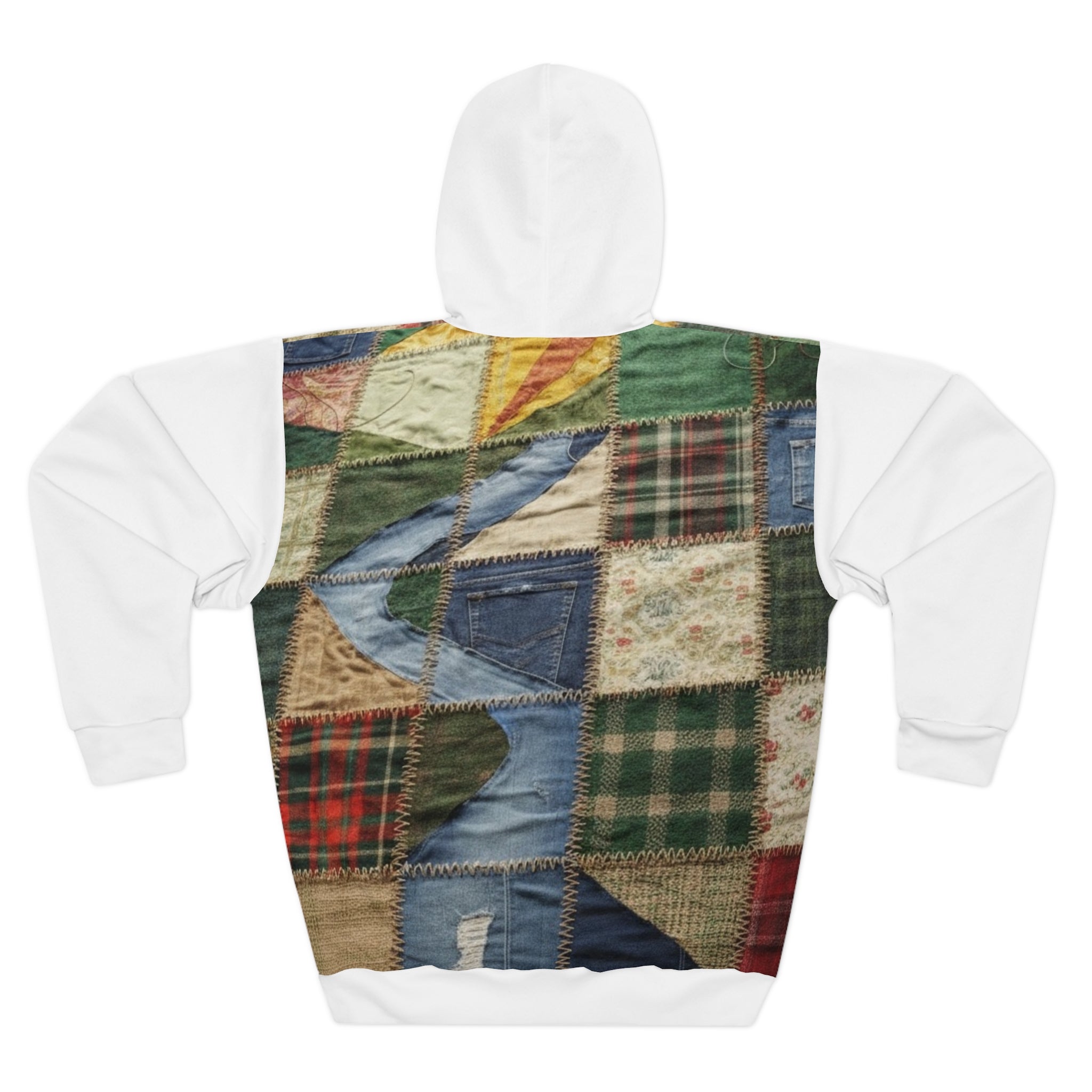 White Patchwork Quilt Pattern Hoodie — Vintage Rustic Plaid All-Over Print