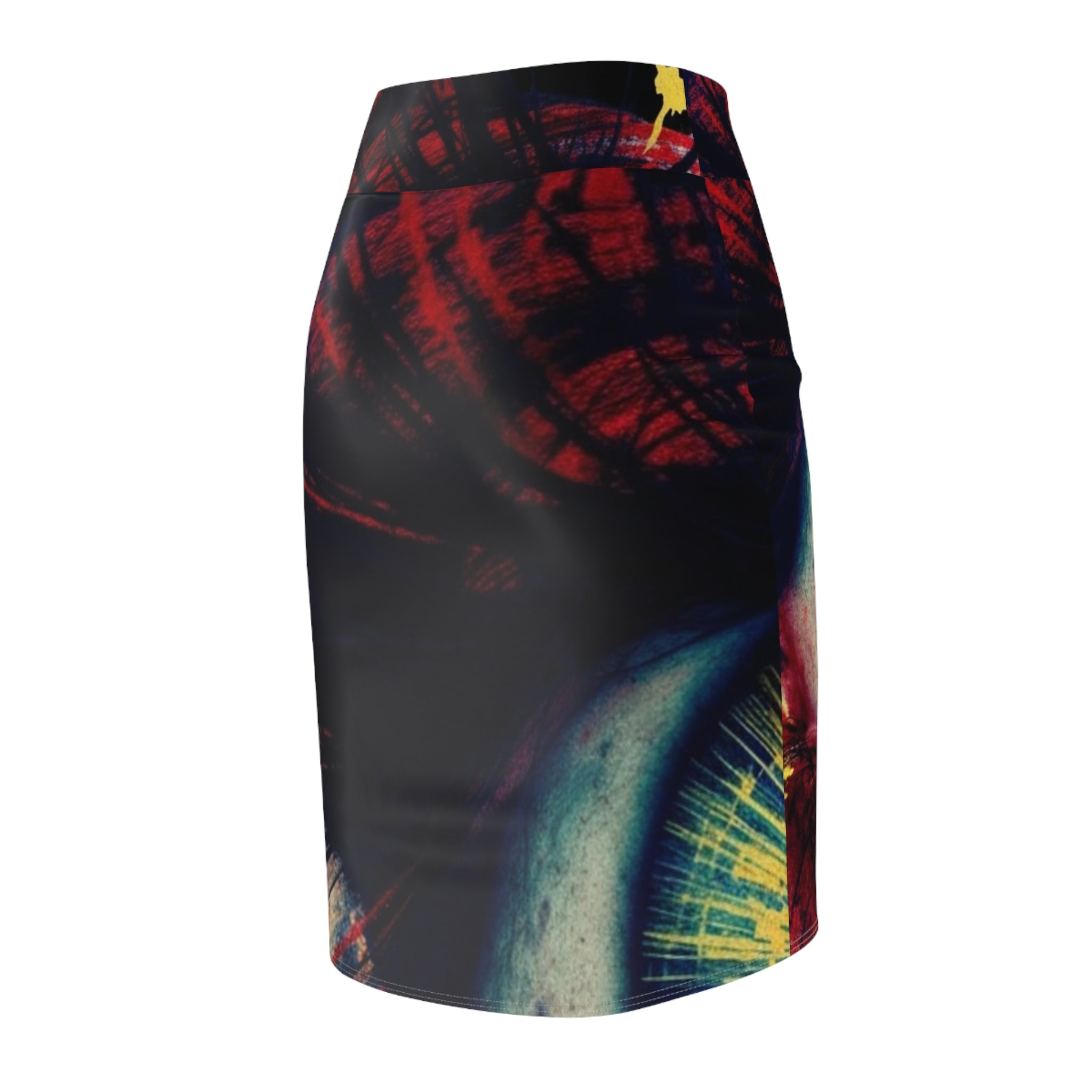 WKE WRLD Eye-Catching Eye Women's Pencil Skirt, Vibrant Art Skirt, Fashionable Office Wear, Statement Piece, Trendy Night Out Outfit