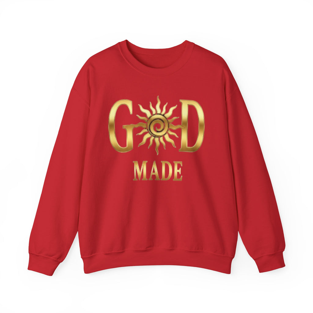 God Made Crewneck Sweatshirt — Gold Sun Faith Graphic