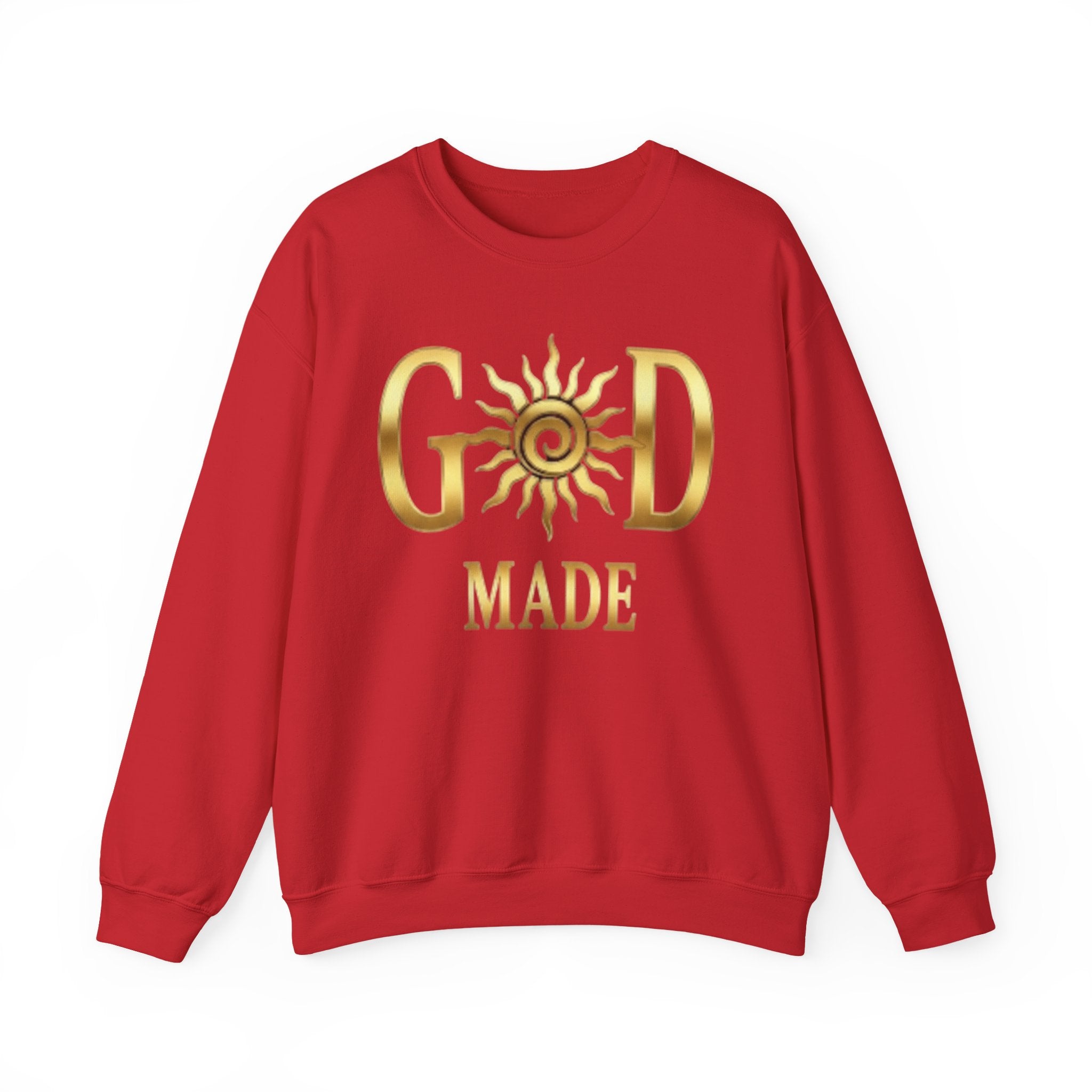 God Made Crewneck Sweatshirt — Gold Sun Faith Graphic