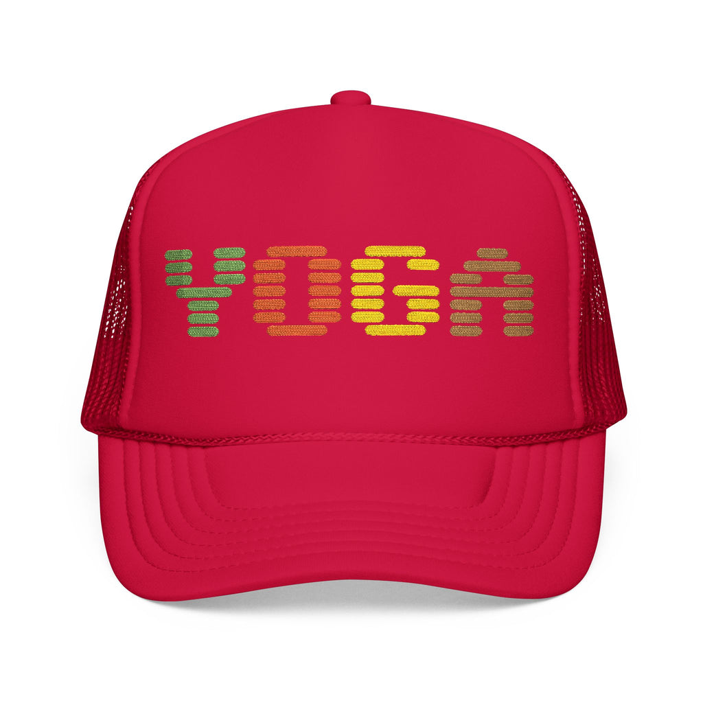 Yoga Foam Trucker Hat - Embroidered Red Cap for Yoga Enthusiasts