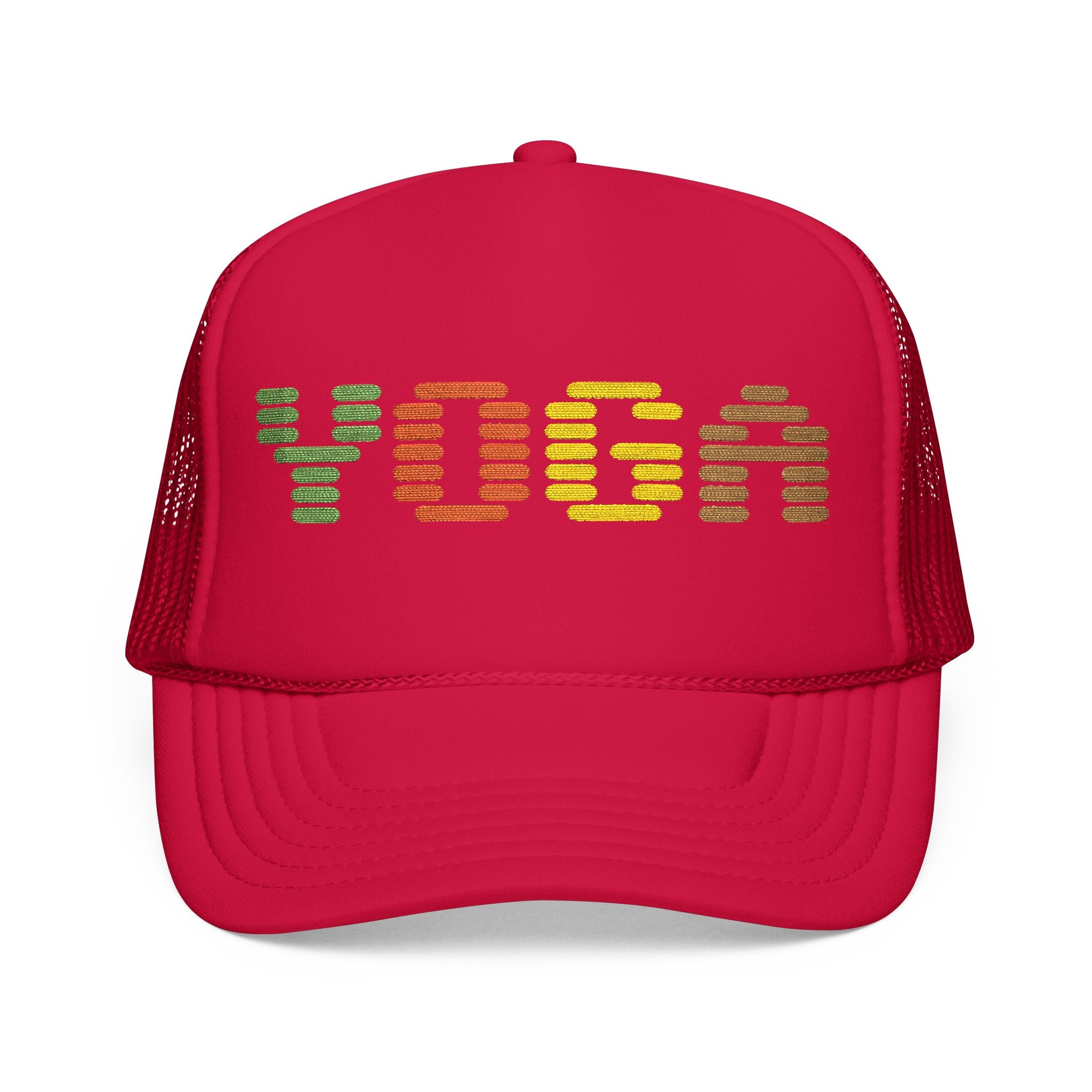 Yoga Foam Trucker Hat - Embroidered Red Cap for Yoga Enthusiasts