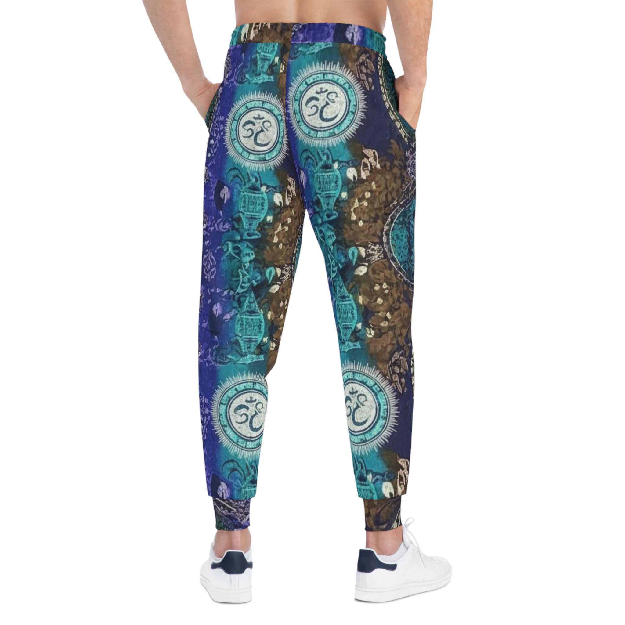 Blue Teal Mandala Athletic Joggers – Boho Om Symbol All-Over Print