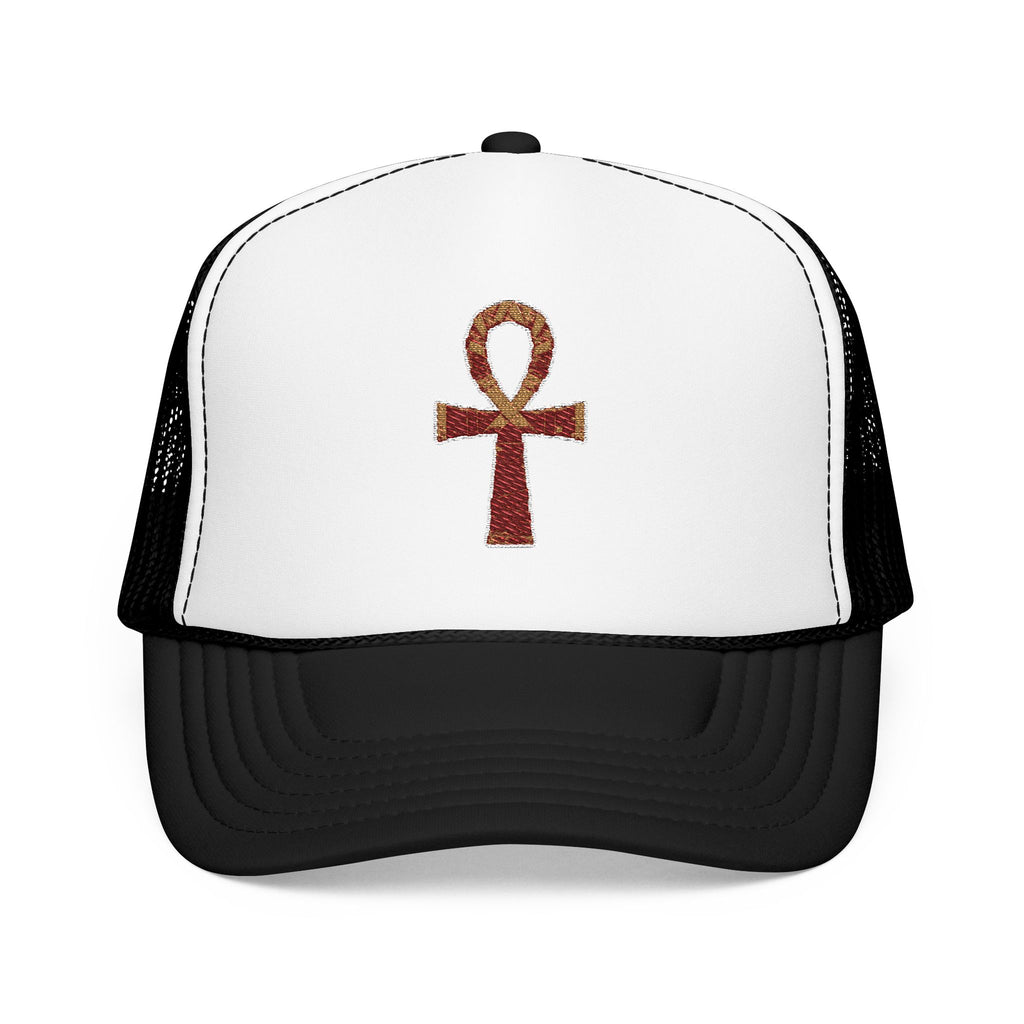 Embroidered Ankh Foam Trucker Hat - Stylish & Trendy Cap
