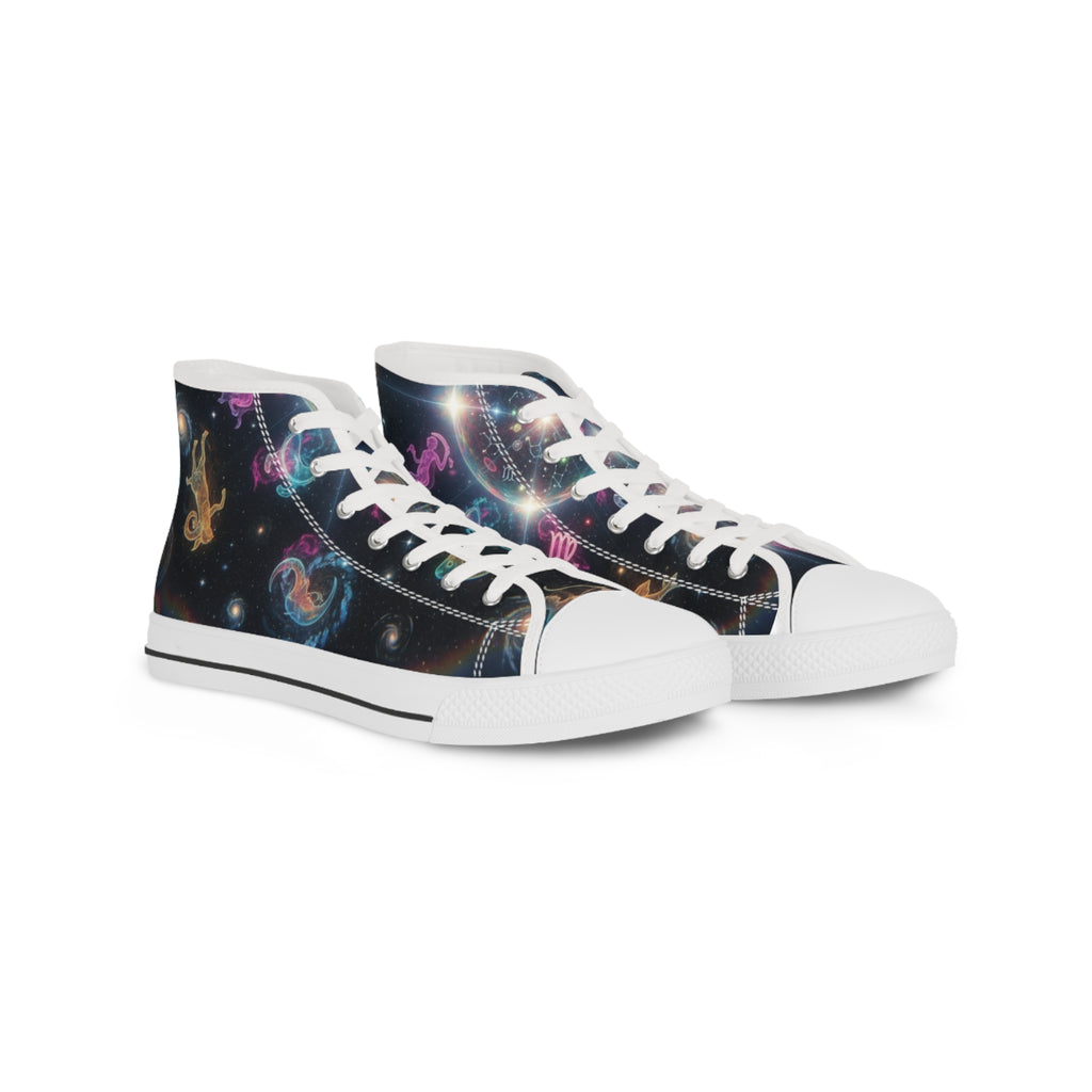 WKE WRLD Cosmic High Top Zodiac Sneakers - Stylish Galaxy Print Footwear for Men, Casual Walk, Street Fashion, Unique Gift Idea, Astronaut Theme Shoes