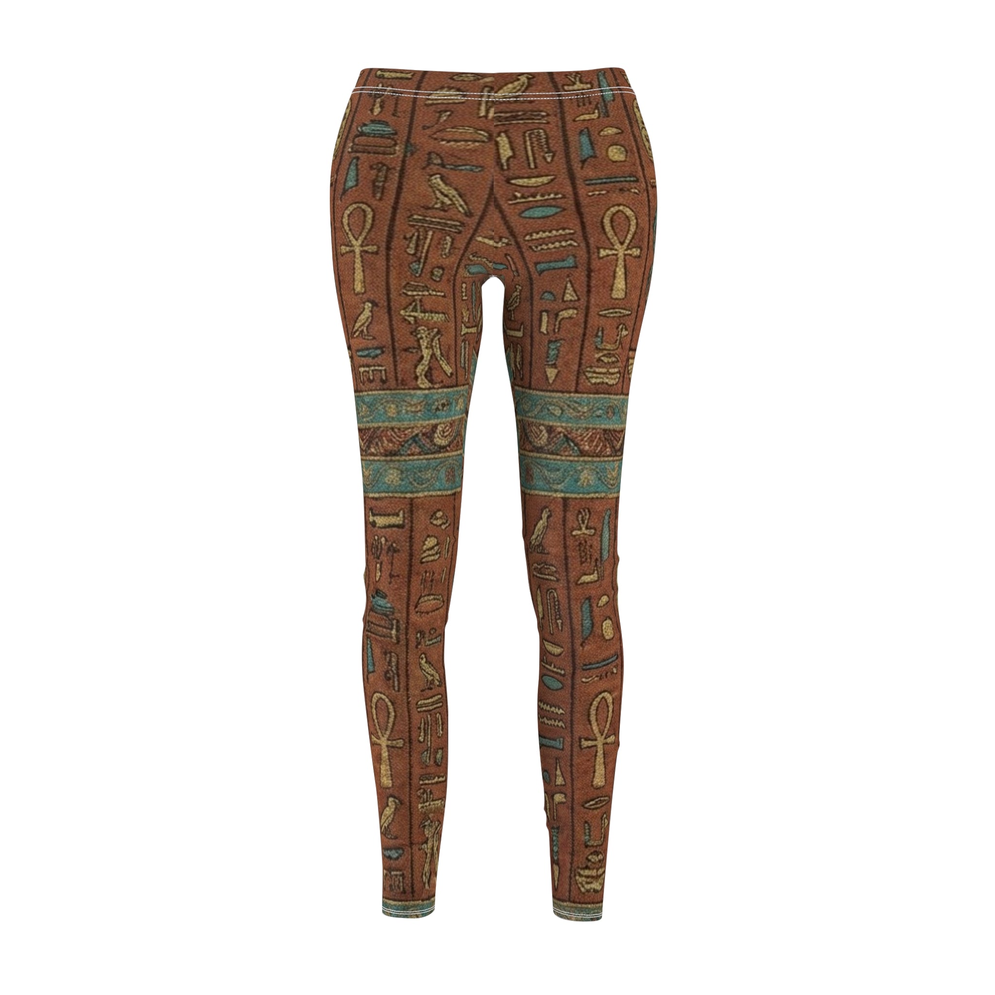 Egyptian Hieroglyphics Print Leggings — Ancient Scarab & Ankh Pattern