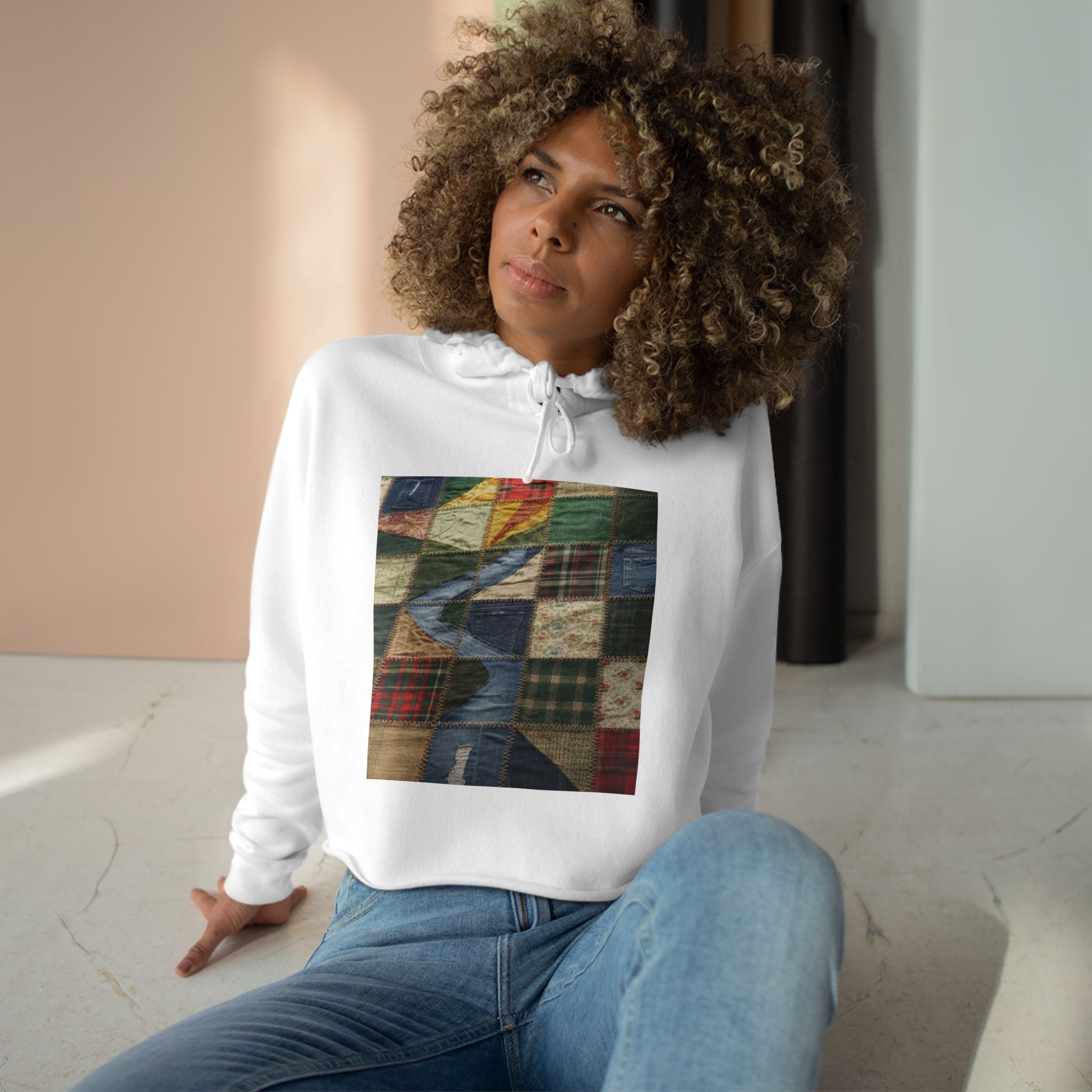 Stylish Patchwork Crop Hoodie, Trendy Sweatshirt, Cozy Fashion, Casual Wear, Perfect for Spring, Gift for Her