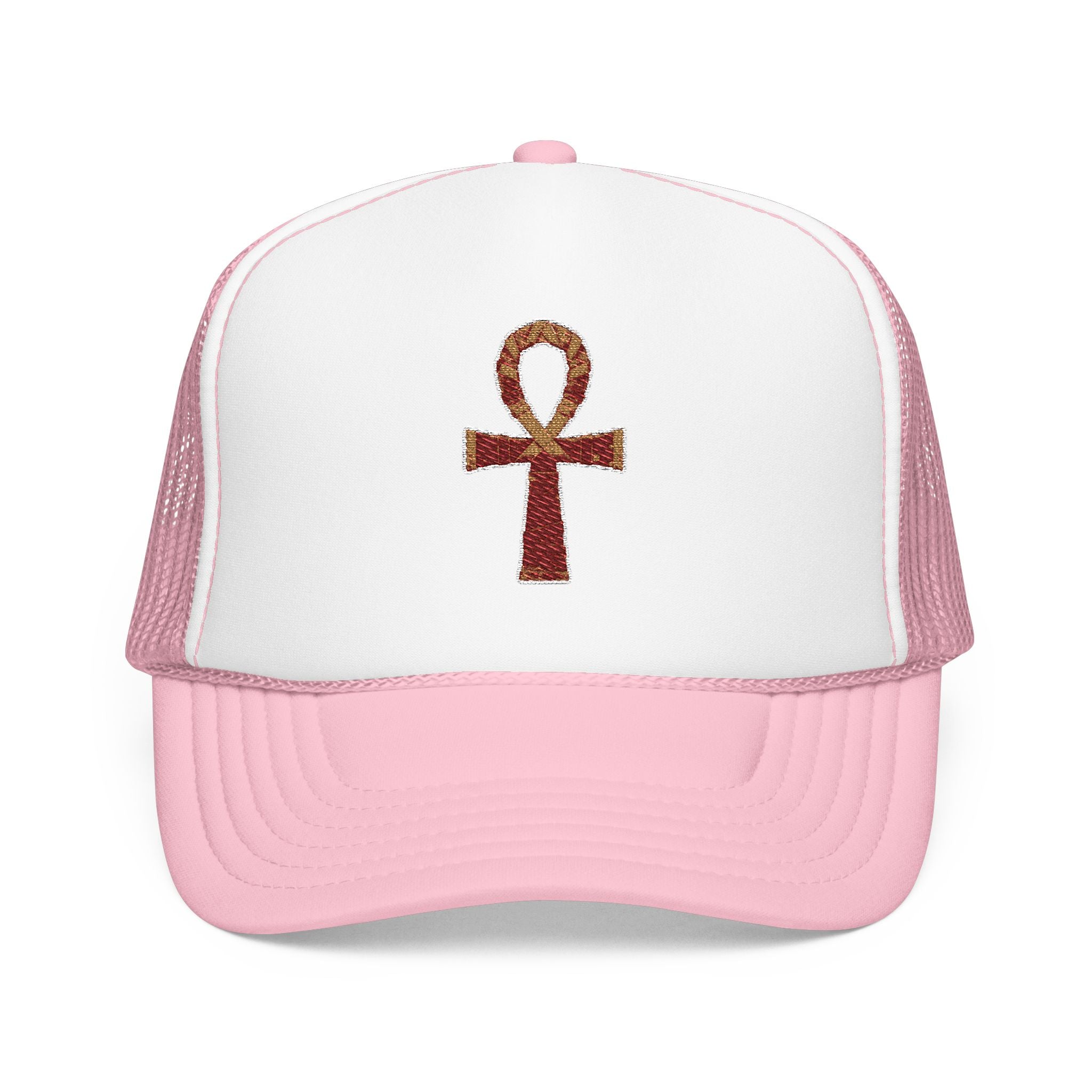 Embroidered Ankh Foam Trucker Hat - Stylish & Trendy Cap
