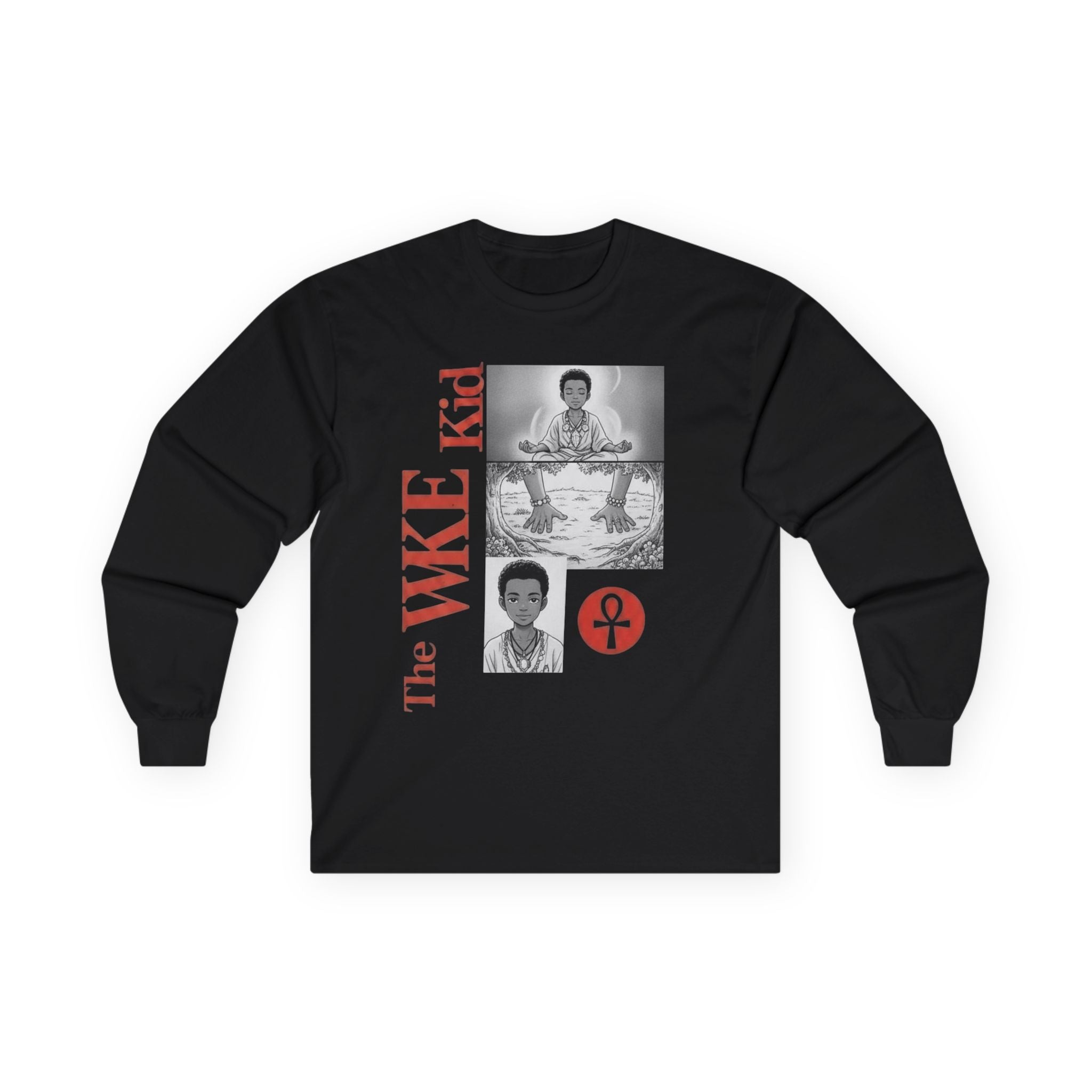 WKE Kid Long Sleeve Tee (Red Text) - Unisex Retro Graphic Shirt