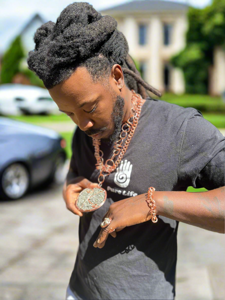 Kingz Set Pyrite Name Pendant W/ Pyrite Ring And Bracelet