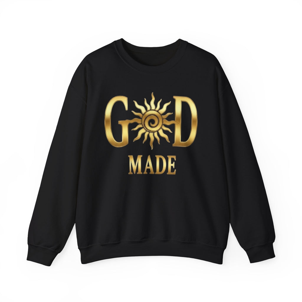 God Made Crewneck Sweatshirt — Gold Sun Faith Graphic
