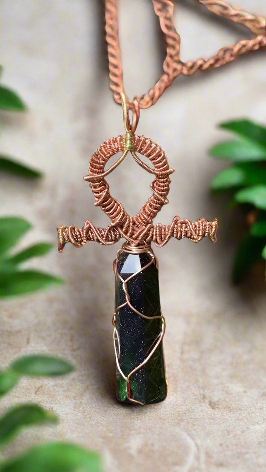 iamevibez Pure Copper Wire Wrapped Crystal Point Ankh Amulet