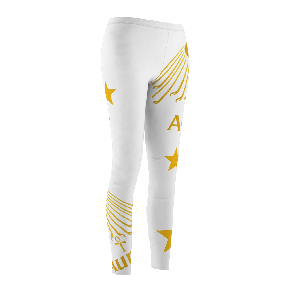 Gold Sunburst 'Aurora' Printed Leggings (White)