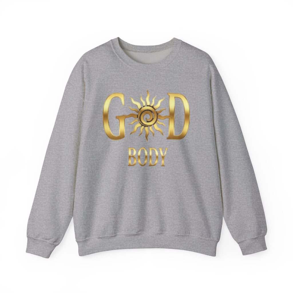 God Body Crewneck Sweatshirt — Gold Sun Spiritual Graphic