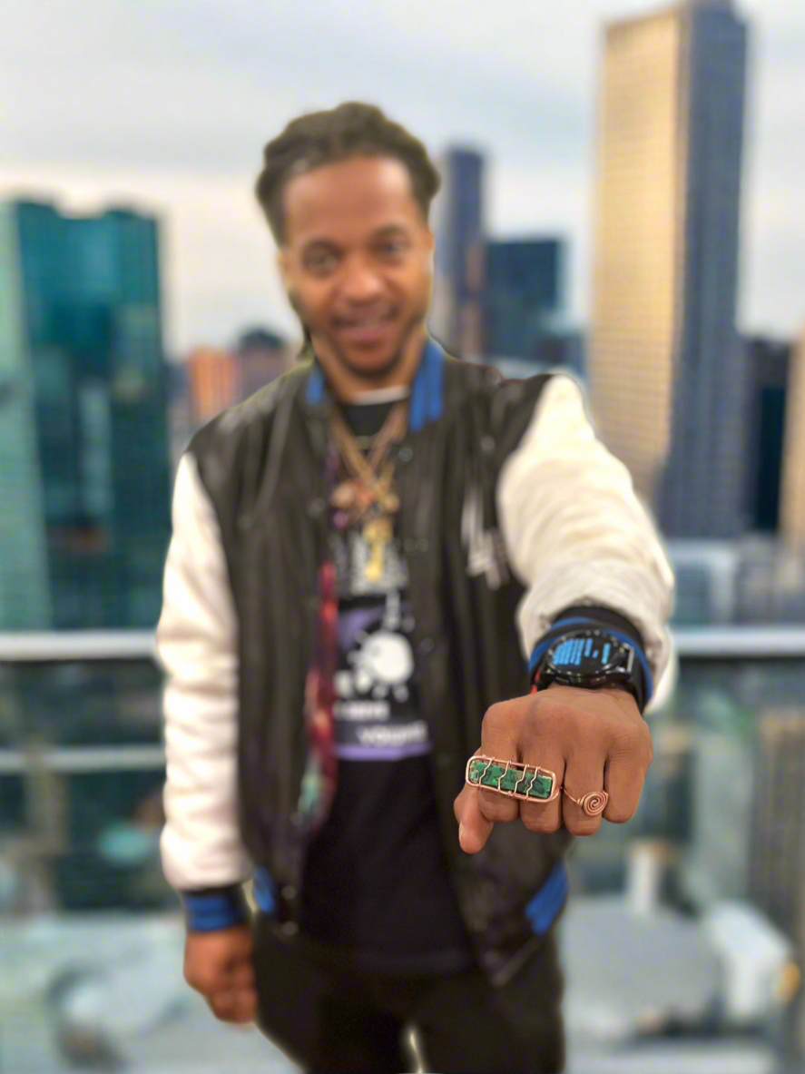 Custom Wire Wrapped Green Agate Double Finger Ring