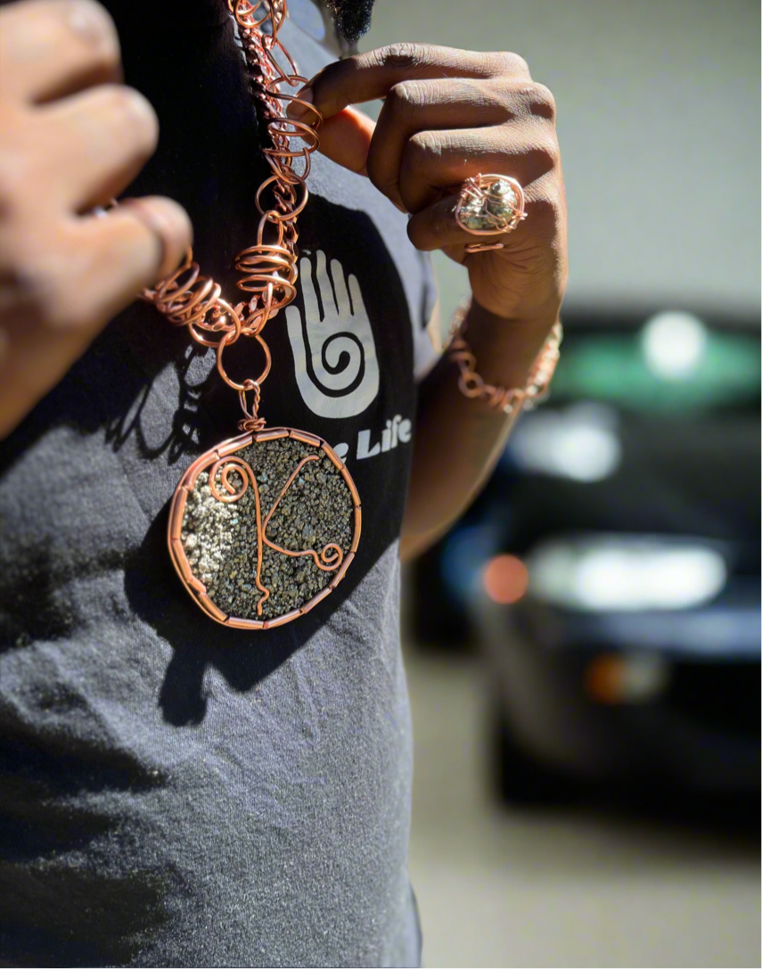 Kingz Set Pyrite Name Pendant W/ Pyrite Ring And Bracelet