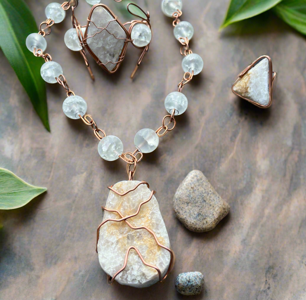 Yvng Gahd & iamevibez Custom  Wire Wrapped Quartzite Necklace, Ring, & Bracelet