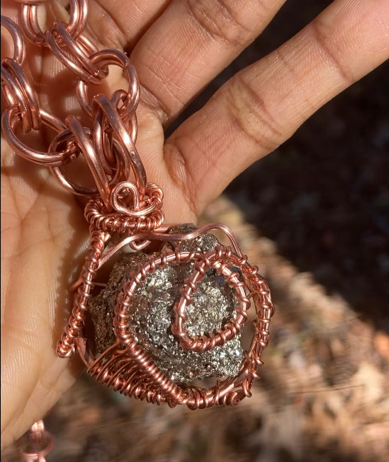 Pure Copper Wire Wrapped Pyrite pendants