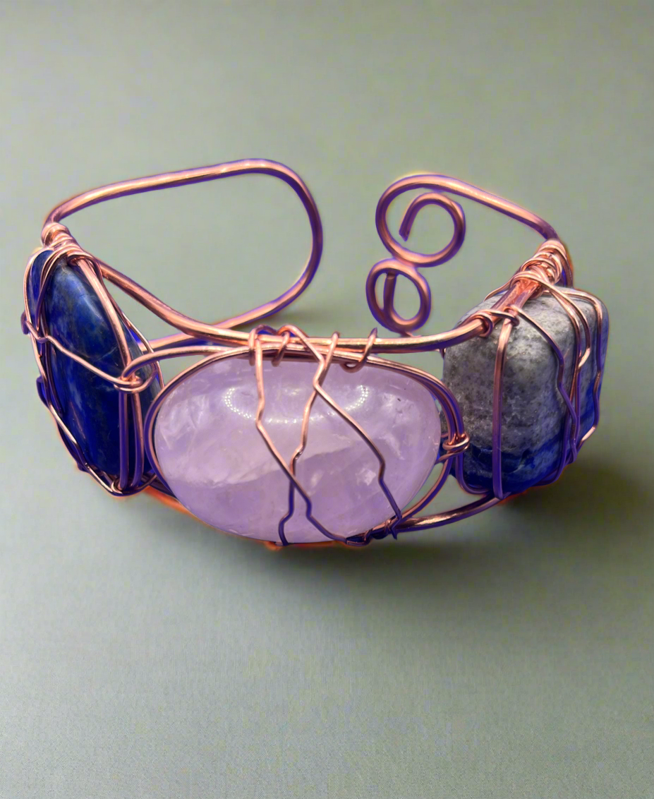 iamevibez Custom Wire Wrapped Sodalite And Rose Quartz Bracelet