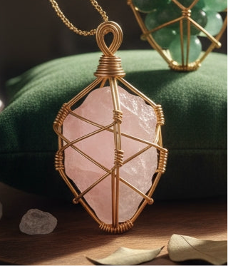 Wire wrapped gold non-tarnishing crystal necklace