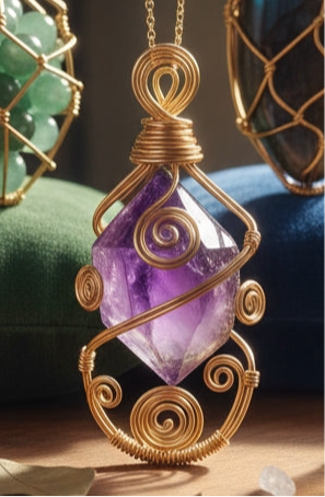 Wire wrapped gold non-tarnishing crystal necklace