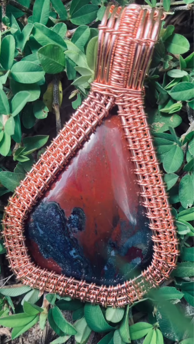 Pure Copper Wire Wrapped  Bloodstone Pendant