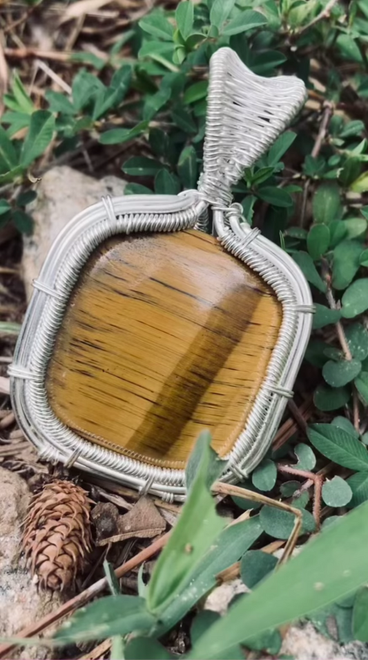 Silver Plated Copper Tiger's Eye Pendant